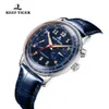 リーフタイガー/RT トップブランドブルー自動パイロットウォッチメンズ機能機械式時計防水レザーバンド腕時計 RGA9122
