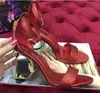Сандалии Женщины красные дни-ботинки высокие каблуки слайды женские роскошные дизайнеры обувь подличные кожа