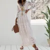 Elbiseler Uzun Elbise Kadın Boho Dantel Maxi Elbise Yaz Plajı Tatil Beyaz Gelinlik Bayanlar Retro V Boyun Sundress Ropa Mujer