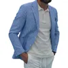 メンズスーツスタイリッシュなストライププリントスーツコートラペル長袖ポケットボタン前立て付き薄型通気性フォーマルビジネス用