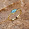 Vigselringar Vit Blå Opal Marquise Stone Ring Klassisk ögonform Förlovning För Kvinnor Antik Guld Färg Band Modesmycken