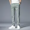 Klänning 2023 Summer Casual Pants Men Thin Stretch Slim Fit Elastic Midje Cotton Business Classic Korean Byxor Male Khaki Gray 2838