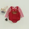 Klädset Baby Girls Jumpsuit Outfit Randig långärmad tröja Toppar och älgmönster Stretch Fritidskläder Set Höstkläder