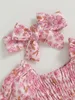 Robes pour fille Barboteuse à imprimé floral pour bébé avec ourlet de jupe à volants et bandeau assorti - Adorable tenue Born pour les occasions spéciales