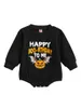 Tjejklänningar Spädbarn Pojkar Halloween Pumpa Print Romper - Långärmad Crew Neck Svart Jumpsuit för fritidskläder