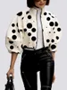 Pants Yeezzi 2023 Korean Fashion Puff Sleeves Polka Dot Stand Collar Jackets Spring Summer Casual Going Out Outwears for Women