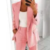 Two Piece Dress 2Pcs/Set Women Lapel Long Sleeve Blazer High Waist Straight Wide Leg Pants Set One Button Pockets Solid Color Work Suit