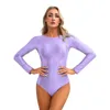 Vrouwen Badmode Vrouwen Zomer Badpak Glanzend Een Stuk Lange Mouwen Ronde Hals U Terug Panty Bodysuit Turnpakje Zwemmen Badpak