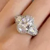 Anéis de casamento Huitan espumante branco/amarelo/rosa oval CZ anel feminino para acessórios de noivado jóias estéticas para festas femininas