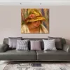 Handmade Impressionist Landscape Canvas Art A Woman in A Yellow Hat Pierre Auguste Renoir Painting Decor for The Kitchen