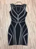 Casual Dresses Blue Black Womens Elegant Wedding Party Sexy Night Club Sleeveless Sheath Bodycon Striped Rayon Bandage Dress Short