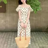 Vestidos de festa chiques roupas da moda coreana 2023 verão feminino retrô vintage manga bufante ponto casual solto vestido longo FLHJLWOC