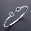 Bracelets porte-bonheur vert goutte d'eau/carré Zircon alliage Bracelet ouvert luxe cristal Boutique tempérament mode féminine