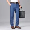 Jeans masculino Business Straight 2023 verão tecido lyocell fino respirável confortável cintura média escritório jeans