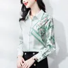 Långärmad bana skjorta 2023 Luxur Designer Satin Tryckt Turn-Down Collar Women's Silk Blouse Casual Spring Autumn Winter 328s