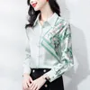 Long Sleeve Runway Shirt 2023 Luxury Designer Satin Printed Turn-Down Collar Women's Silk Blouse Casual Spring Autumn Winter 333E