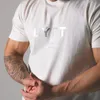 Calças de verão ginásio masculino algodão manga curta em torno do pescoço t camisas fiess musculação camisas impressas moda masculina marca t camisa topos