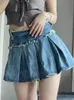 Houzhou Skirts Streetwear Плиссированная джинсовая женщина сексуальная Y2K Мини -юбка летняя шикарная высокая талия корейская мода стройная эстетика Haruku 230707