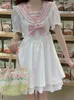 Party Dresses Deeptown Kawaii Cute White Lolita Dress Women Japanese Y2k Style School Sweet Jk Uniform Bow Ruffles Ribbon Short Sleeve