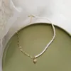 Hanger Kettingen Koreaanse Stijl Metalen Parel Asymmetrische Vrouwen Hart Ketting Trend Eenvoudige Hals Kettingen Esthetische Sieraden Voor Gift