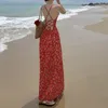 Abiti casual Estate Halter Neck Strap Backless Sexy Dress Sweet Lace-up Red Floral Vita alta Resort Beach Vestidos 27407