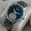 Wristwatches Seagull Movement Blue San Dial Tourbillon Mechanical Watch Men's Luminous Watrproof Fashion Elegant