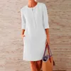 Casual Dresses Summer Dress Women's Round Neck Knee Length Boho Loose With Buttons Robe Vestidos Para Mujer