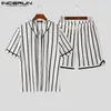 Mens Tracksuits Stylish Streetwear Sets INCERUN Short Sleeved Shirts Shorts Fashion Casual Style Stripe Twopiece S5XL 230707