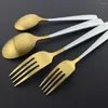 Dinnerware Sets 24pcs Matte White Gold Cutlery Set Stainless Steel Tableware Dessert Fork Tea Spoon Knife Silverware Kitchen Flatware