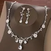 Necklace Earrings Set Fashion Flower Crystal Costume Jewelry Rhinestone Choker For Women Tiaras Crown Wedding