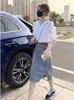 Arbeit Kleider Sommer Koreanische Mode Zwei Stück Set Frauen Weißes Hemd Und Midi Röcke Anzüge Denim Ensemble Femme 2 stück Passenden Sets Q70