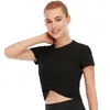 Camicie attive Sport Top Fitness Camicia da donna Solid Slim Workout Gym Wear Manica corta Yoga Crop Knot Abbigliamento sportivo da corsa