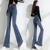 Jeans da donna a vita alta elasticizzati fondo a campana per le donne tendenze della moda coreana abbigliamento in denim pantaloni skinny flare streetwear per ragazze adolescenti