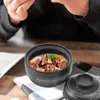 Bols Céramique Ragoût Pot Soupe Bol Avec Couvercle Nouilles Ramen Céramique Tasse Multi-fonction Cuillères À Vapeur Ensemble