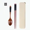 Dinnerware Sets Three-piece Set Deepening Levelling Wooden Spoon Chopsticks With Storage Box Kitchen Hand Polished Cutlery