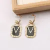 Fashion Gold Plated Designer Dangle Letters Stud Earring Diamond Earrings Brand Women Wedding Party Jewelry