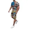 Träningsoveraller för män USA T-shirts Shorts Set Amerikanska flaggan 3D-utskrift Casual Fashion Oversized kortärmad T-shirt Byxor Set Man Kostymer Kläder