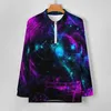 Men's Polos Neon Galaxy Polo Shirts Man Purple And Blue Casual Shirt Spring Streetwear Collar T-Shirts Long Sleeve Graphic Oversize Clothing