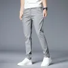 ドレス2023夏のカジュアルパンツメン薄いストレッチスリムフィットエラスティックウエストコットンビジネスクラシック韓国のズボン男性カーキグレー2838