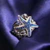 Cluster Rings Fashion Blue Starfish 925 Stamps For Women With Bling Zircon Stone Wedding Engagement Cute Selling Jewelry