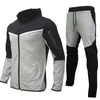 Agasalho de treino masculino de 2 peças, conjunto de corrida, manga longa, letra, esporte, moda, basquete, bicicleta, agasalho, moletom com capuz nake tech, calças, agasalho de primavera