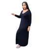 Casual Dresses Autumn Dress Large Size Women's V-Neck Low-Cut Long Urban Loose Comfortable Pure Color With Pockets