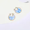 Stud Earrings 2023 Fashion Women Chinese Style Blue And White Porcelain Oil Drip Round Drop Earring Flower