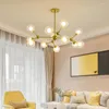 Lustres Moderno Ouro Preto Lustre LED 9/12/15 Luz para Sala de Estar Quarto Teto Ramo de Vidro Pendurado Lâmpada CD