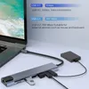 Splitter Dockningsstation USB C 8 In 1 Plug And Play Multifunktionell för bärbar hårddisk Flash-kortläsare