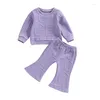 Kleidungssets Niedliche Kleinkindmädchen -Herbst -Outfit entzückender Crew Neck Langarm Sweatshirt mit Buchstabenmuster und stilvolle Flarehose - 2