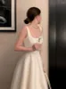 Robes décontractées 2023 été licou blanc femmes français élégant mi-long mode princesse couleur unie robe de soirée