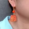 Dangle Oorbellen YYGEM 27x26mm Oranje Kleur Trapezium Vorm Zee Sediment Jasper Drop Vergulde Haak