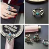 Cluster Rings Bohemian Elephants Ring Retro Moon Arrow Blue Stone Lucky Stackable Midi Set For Women Party Gifts 6pcs/set