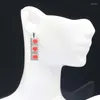 Boucles d'oreilles pendantes 31x8mm Recommande fortement Vrai Rouge Rubis Blanc CZ Femme Porter Quotidiennement Argent